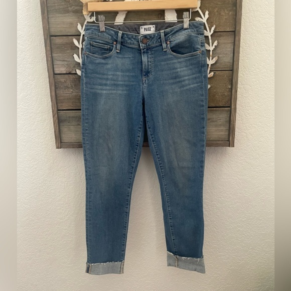 Paige skyline ankle peg stretch denim cuffed hem size 30